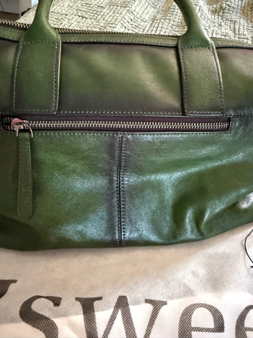 Green Leather Top-Handle Satchel - Picture 3 of 9